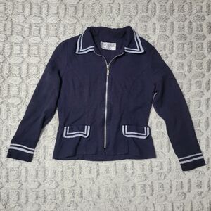 Jessica Howard Petite Zip Up Navy Blue Blazer Jacket - Size 8